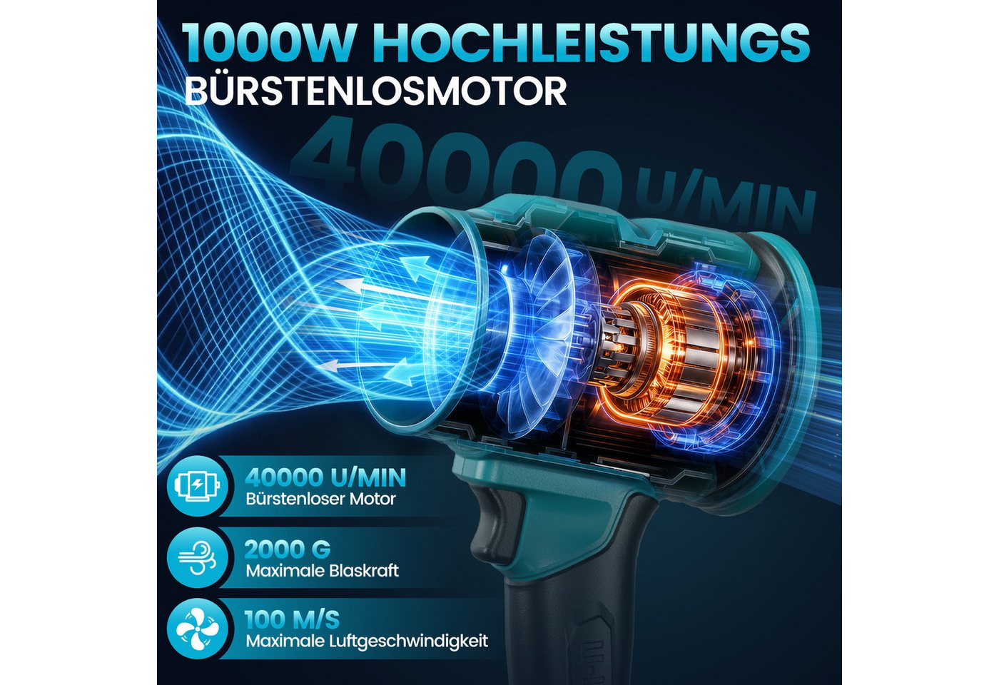 Bundviel Akku-Laubbläser Akku Gebläse Elektrischer Laubgebläse Bürstenloser Motor Mit 2 Akkus, 360 km/h, mit 6 Geschwindigkeitsstufen für Laub, Schneeräumung