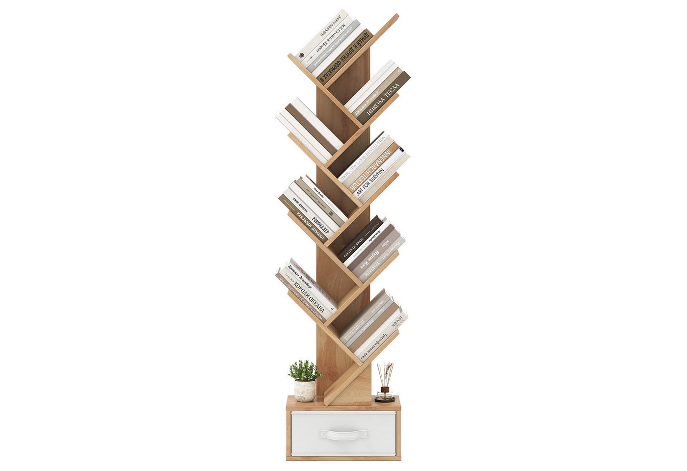 COSTWAY Bücherregal, 8-stöckig, mit Schublade, Baumform, 38x21,5x149,5cm Bild 2
