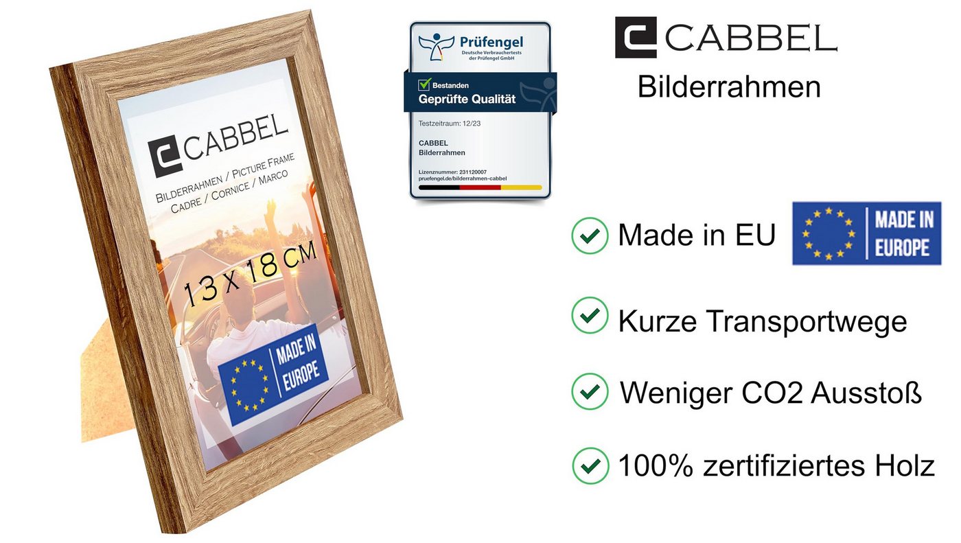 CABBEL Bilderrahmen MDF Holzrahmen Fotorahmen modern Collagen Foto Poster Galerie Wanddeko, für 3 Bilder (3 St), 13x18 cm Eiche Wohnzimmer elegant Schmal Fotogalerie Schlafzimmer