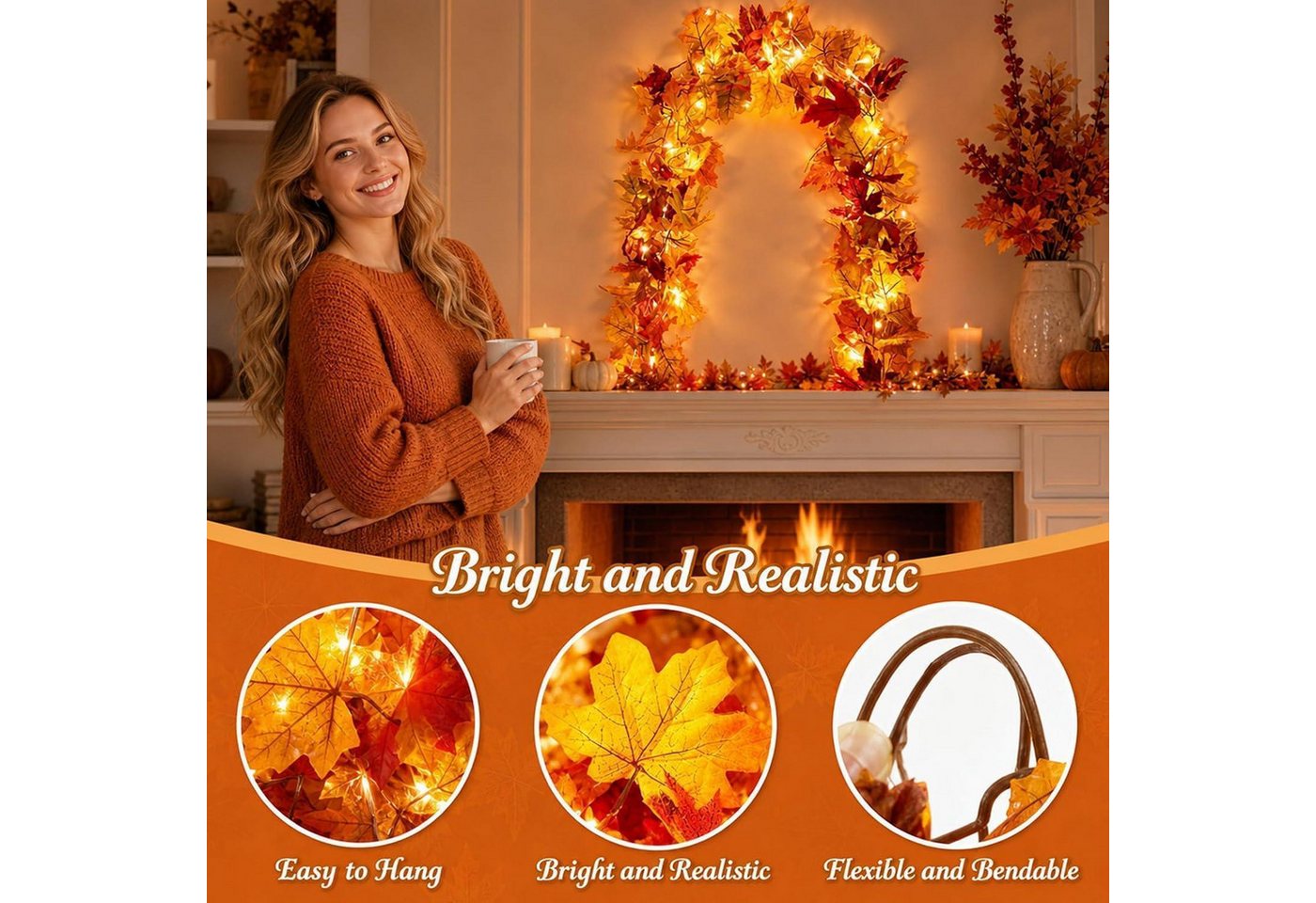 LuxusKollektion Girlande Blättergirlande Herbst Deko 2 Stk. 1.75m Bild 3