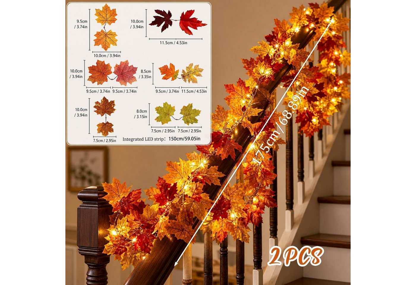 LuxusKollektion Girlande Blättergirlande Herbst Deko 2 Stk. 1.75m Bild 5