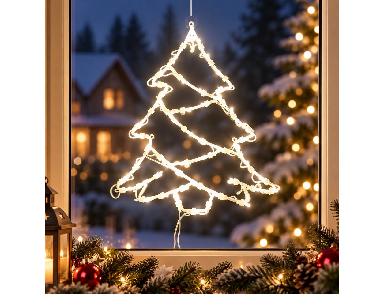 DEGAMO Beleuchtetes Fensterbild TANNENBAUM, 42x37cm, 50 LED weiss, Netzbetrieb 230V Bild 3
