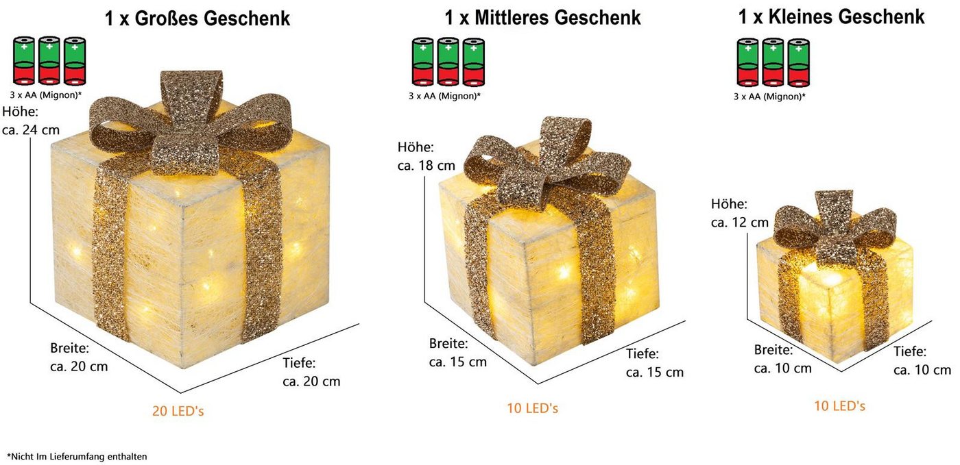Bambelaa! LED Dekolicht Bambelaa! Led Deko Leucht Geschenk Boxen 3er Set inkl. Timer Funktion, Gelb Bild 2