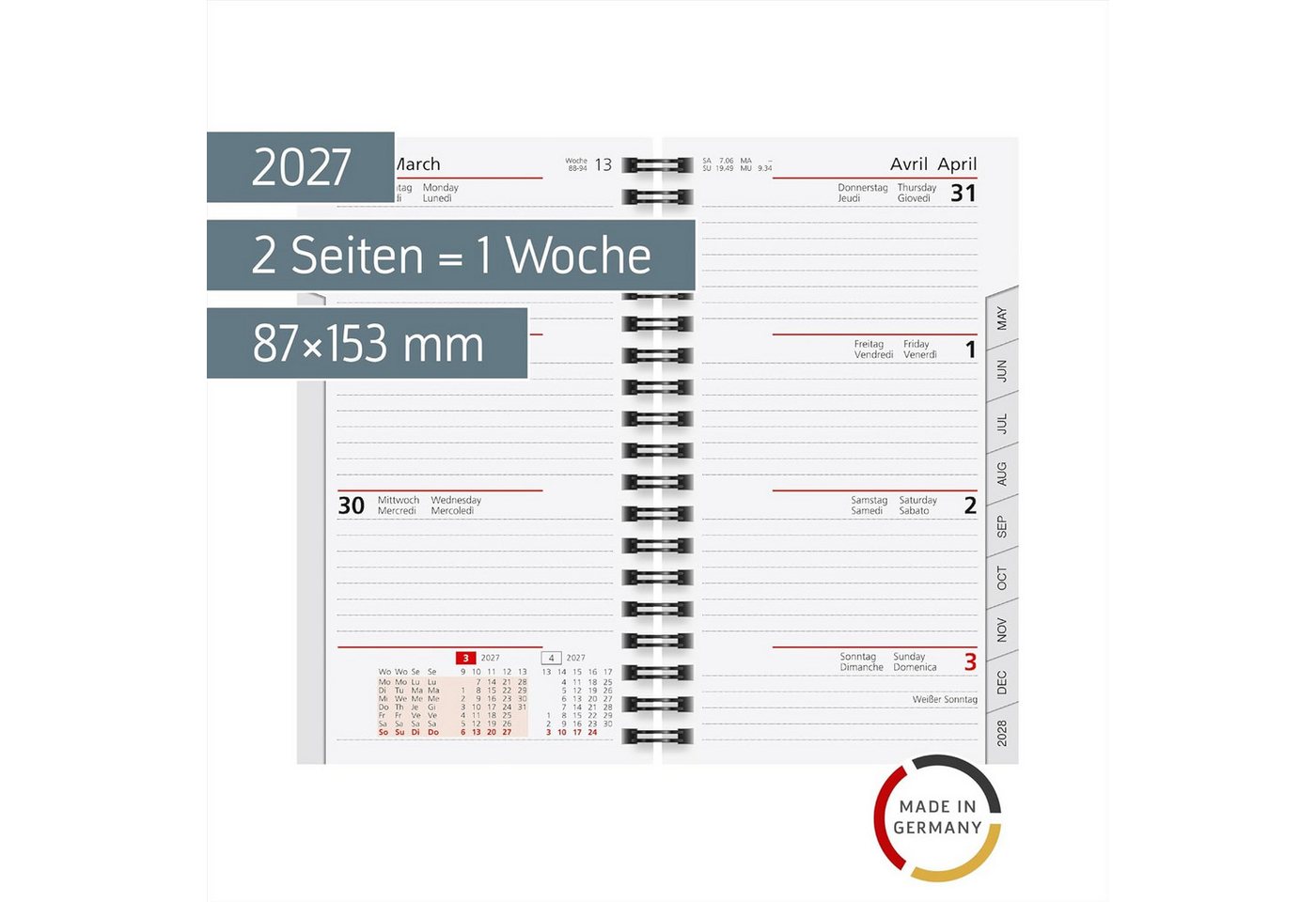 RIDO Taschenkalender rido/idé Wochen-Ersatzkalendarium Taschenplaner int. 2027 weiß Bild 2