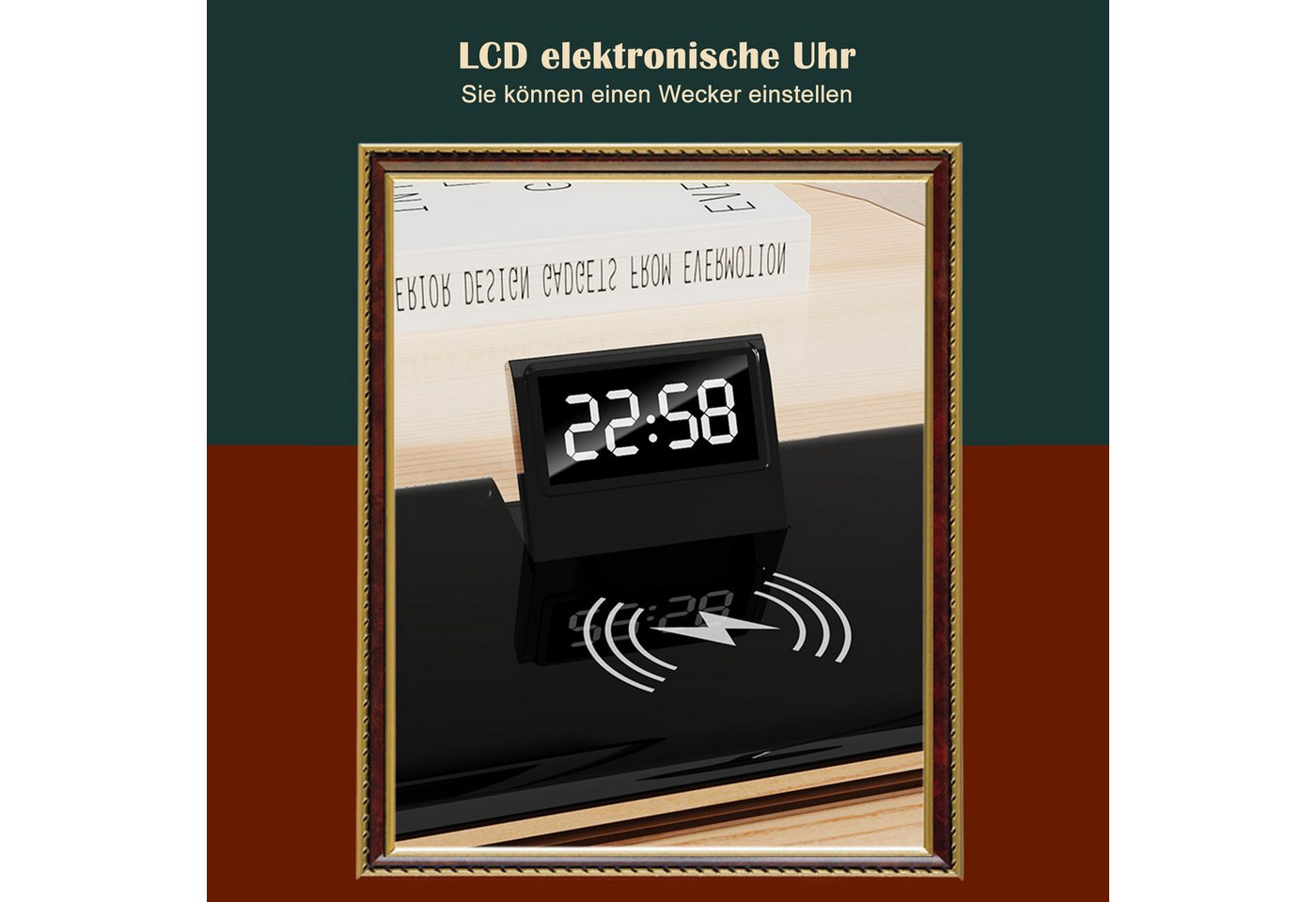 Fyrove LED Schreibtischlampe mit kabellosem Ladegerät & Bluetooth-Lautsprecher, dimmbar, 3 Farben, Touch, Alarm, USB-C Bild 2