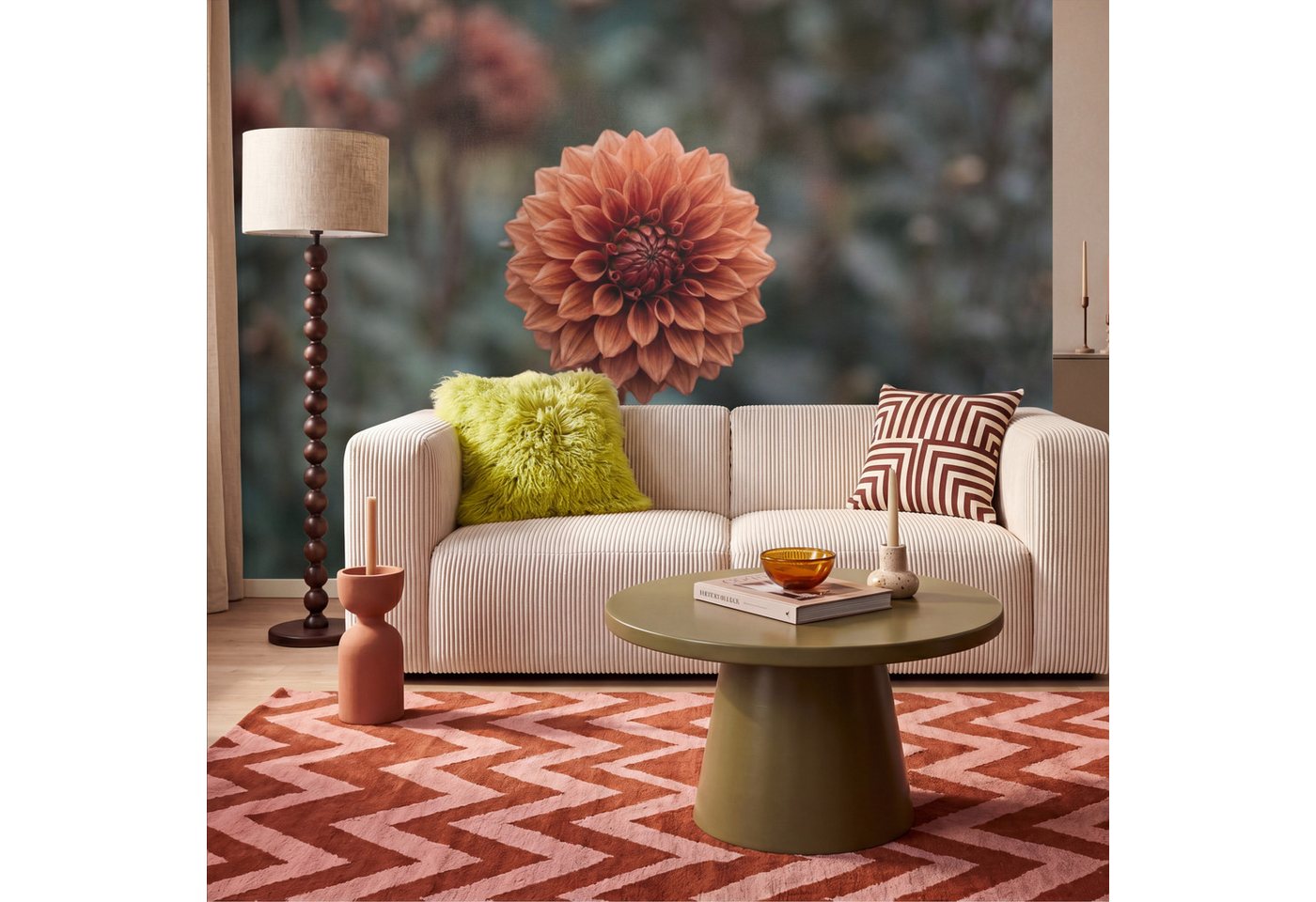 OnlyWow Fototapete Dahlie - Blume - Natur - Atmosphärisch, Matt, bedruckt, Wohnzimmer, Modern, Wanddekoration, Vliestapete 100x70cm Bild 2
