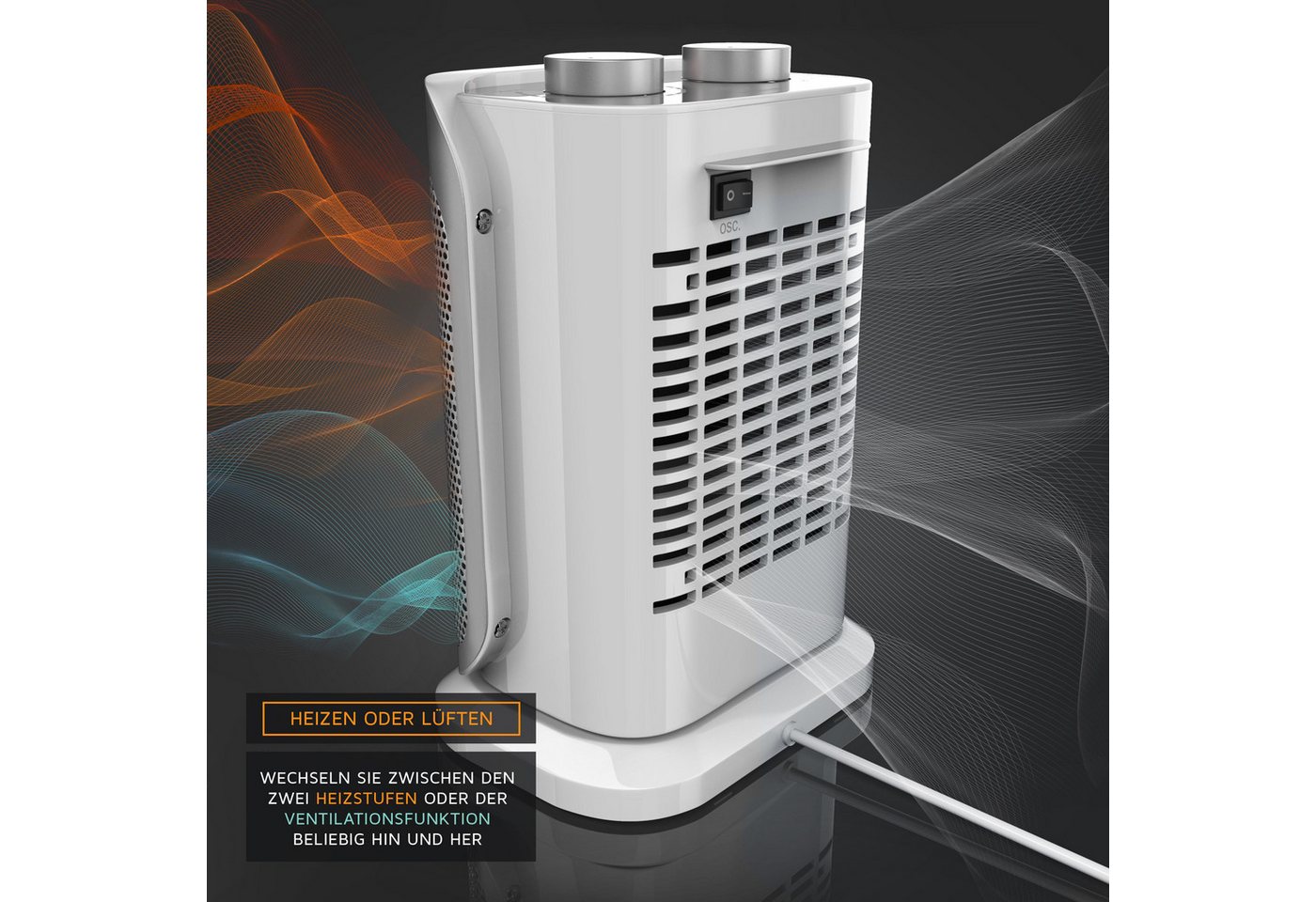 Brandson Keramikheizlüfter Keramikheizlüfter 1500 W mit Oszillation & Thermostat für Badezimmer, 1500 W, Energiesparend, leise, Temperaturregelung, Thermosicherung, Heizung Bild 2