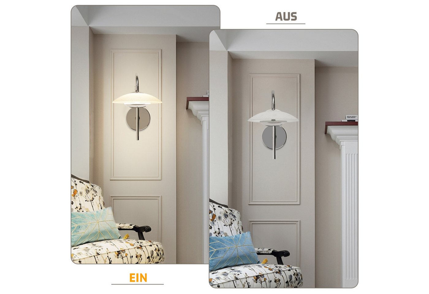 ZMH LED Wandleuchte Innen Modern Design Chrom Flurlampe 3000K Glas für Hotel Treppenhaus, LED fest integriert, 7W Metall Rund Schlafzimmerlampe Wohnzimmer Bild 2