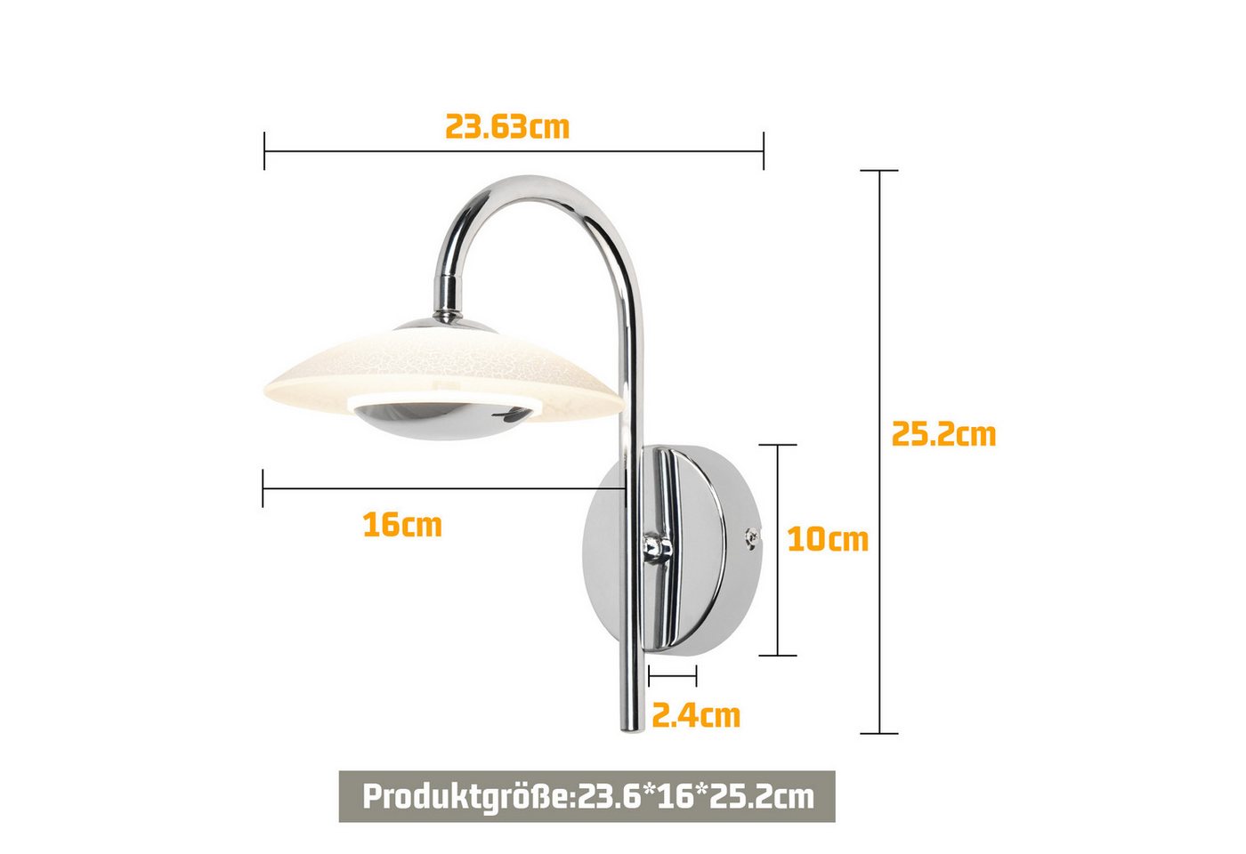 ZMH LED Wandleuchte Innen Modern Design Chrom Flurlampe 3000K Glas für Hotel Treppenhaus, LED fest integriert, 7W Metall Rund Schlafzimmerlampe Wohnzimmer Bild 4