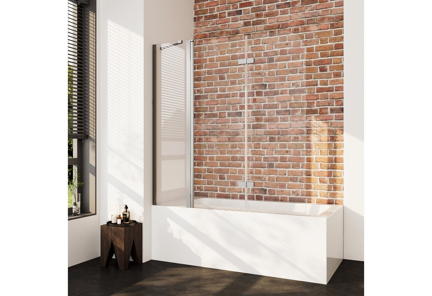 Boromal Badewannenaufsatz 160x140 150x140 Duschabtrennung Badewanne Badewannenfaltwand 6mm NANO, Sicherheitsglas mit beidseitig Nano Beschichtung, (180° Faltwand, mit Haltestange), Rechts-und Links montierbar, Hebe- / Senkfunktion