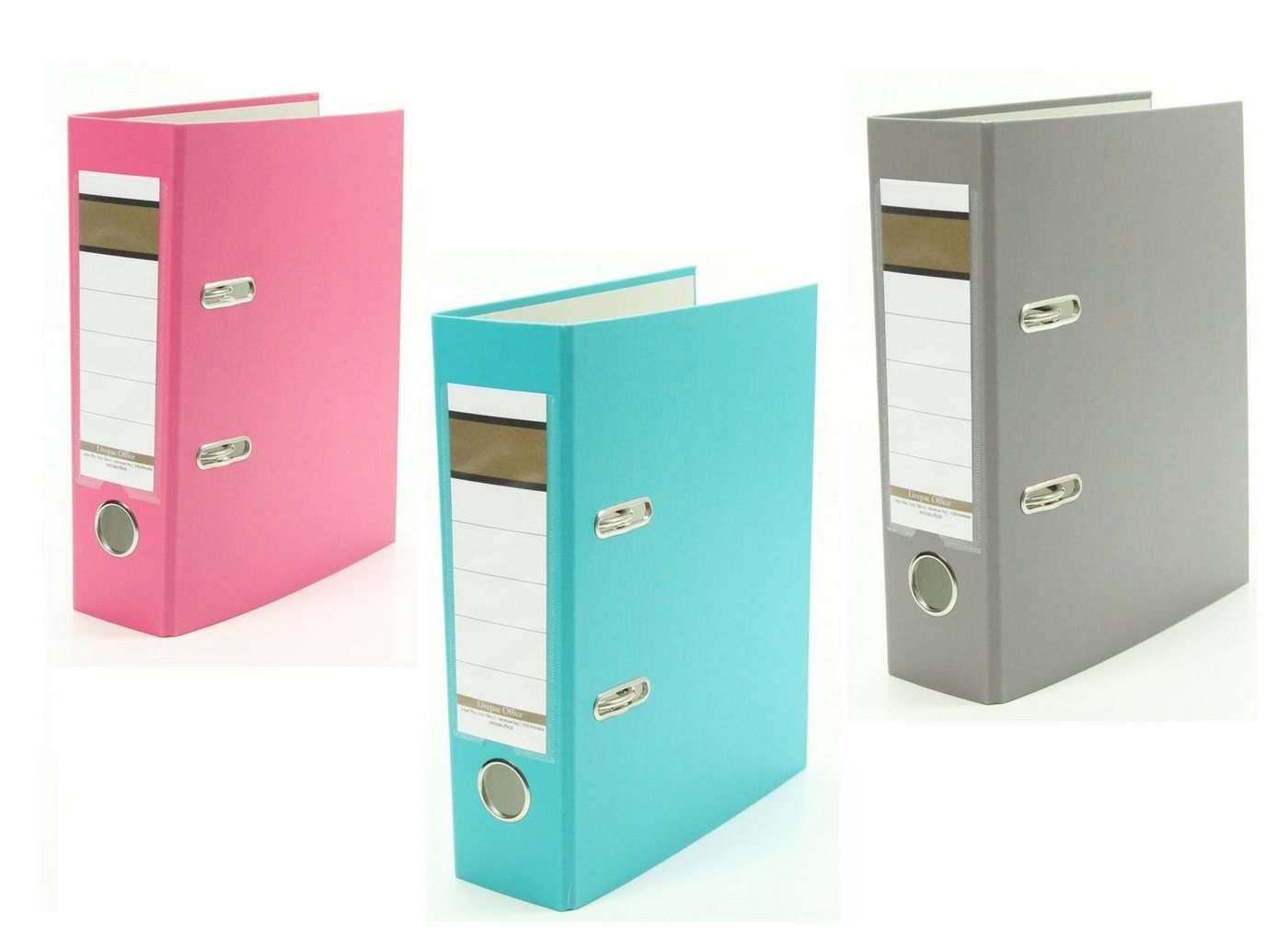 Livepac Office Aktenordner 3x Ordner / DIN A5 / 75mm / Farbe: je 1x pink, türkis und grau Bild 3