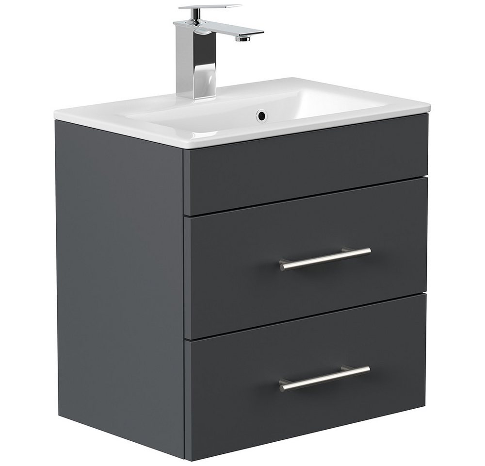 Lomadox Waschtisch PALMIRA-02, 50 cm breit, grau, geringe Tiefe, Keramik Waschbecken
