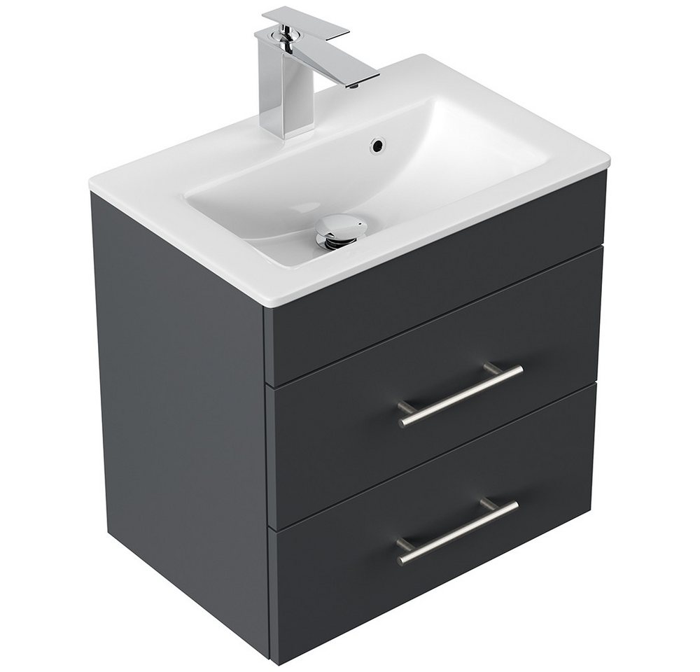 Lomadox Waschtisch PALMIRA-02, 50 cm breit, grau, geringe Tiefe, Keramik Waschbecken Bild 2