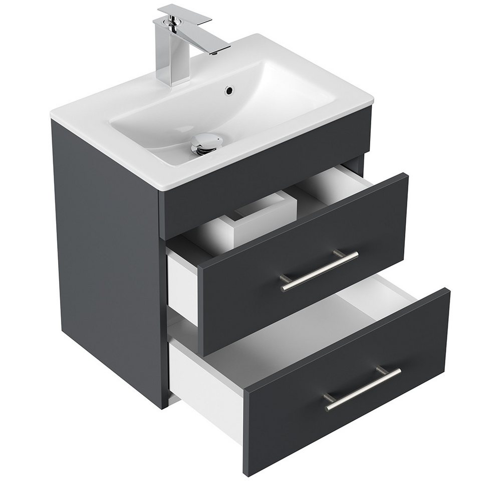 Lomadox Waschtisch PALMIRA-02, 50 cm breit, grau, geringe Tiefe, Keramik Waschbecken Bild 3