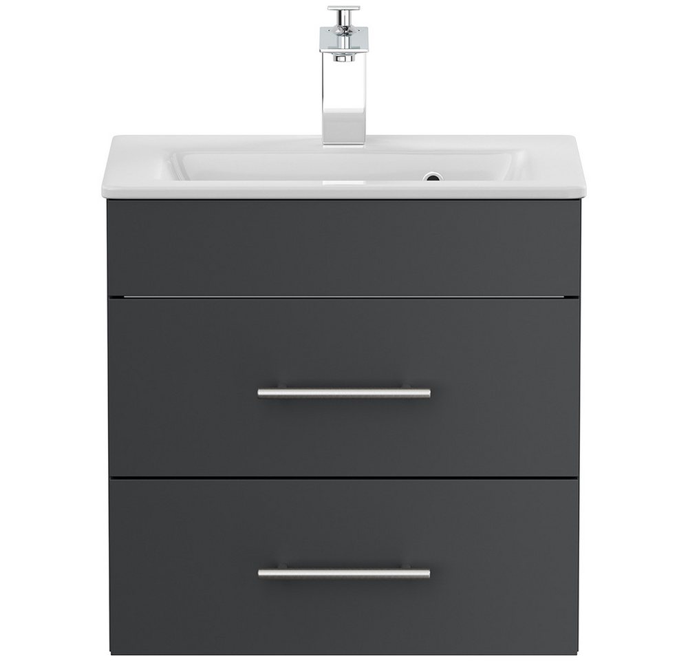 Lomadox Waschtisch PALMIRA-02, 50 cm breit, grau, geringe Tiefe, Keramik Waschbecken Bild 4