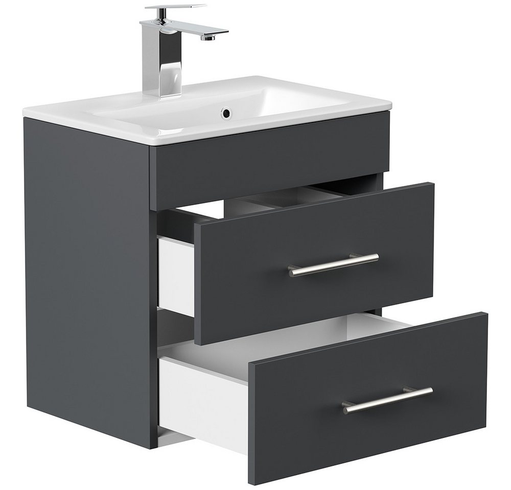 Lomadox Waschtisch PALMIRA-02, 50 cm breit, grau, geringe Tiefe, Keramik Waschbecken Bild 5