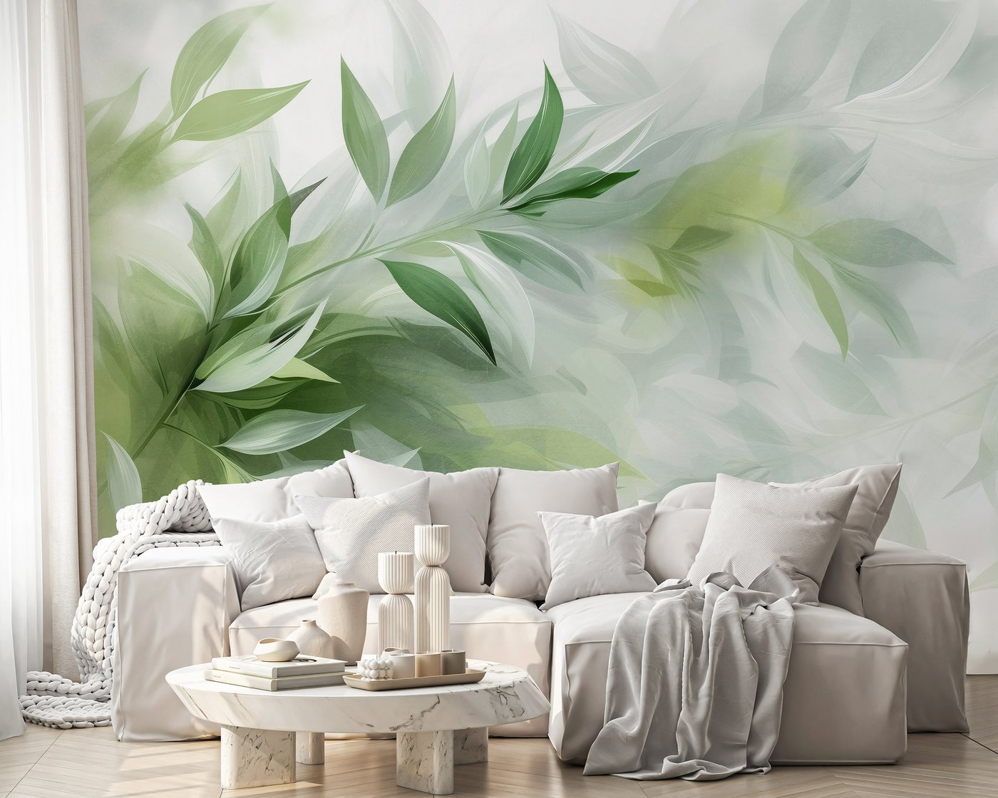 Wallarena Fototapete Blätter - Mehrfarbig - Modern - Vlies - Schlafzimmer, glatt, (4 St), 368x254cm Bild 2