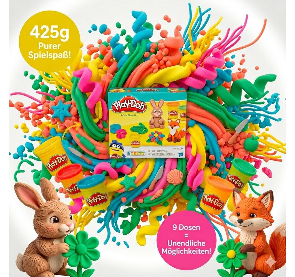 Play-Doh Knete Hasbro Play-Doh Knete Modelliermasse 6×57 g + 3×28 g, bunter, Set (9 teilig, 9-tlg., 426g), 9er Pack