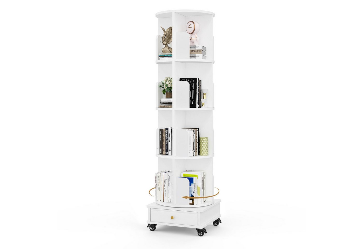 JEOBEST Bücherregal Drehbares Bücherregal, Rollende Bücherregale auf Rädern, 5-stöckiges mit Schublade, 360-Grad-Display, Multifunktionaler Bild 5