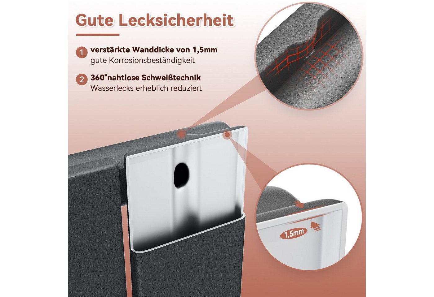 ELEGANT Heizkörper Design Flachheizkörper Anthrazit 1600/1800 x311mm mit Multiblock, Einlagig/Doppellagig, Vertikal Mittelanschluss, schmaler, höher Bild 2