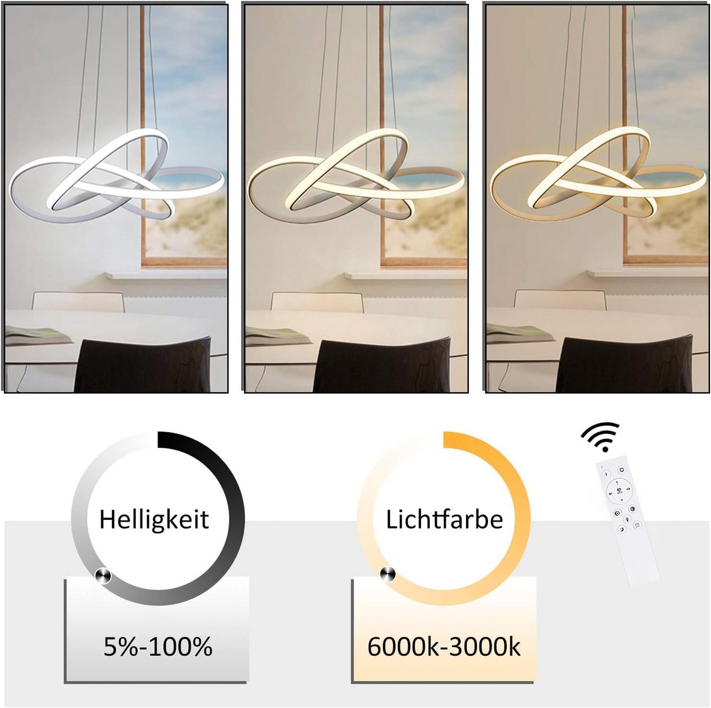 Nettlife LED Kronleuchter Pendelleuchte in Weiß 62/68W Ringe, Höhenverstellbar, LED fest integriert, Warmweiß Neutralweiß Kaltweiß, Arbeitszimmer Küche Esszimmer Treppenlicht Kaffeeraum Bild 2