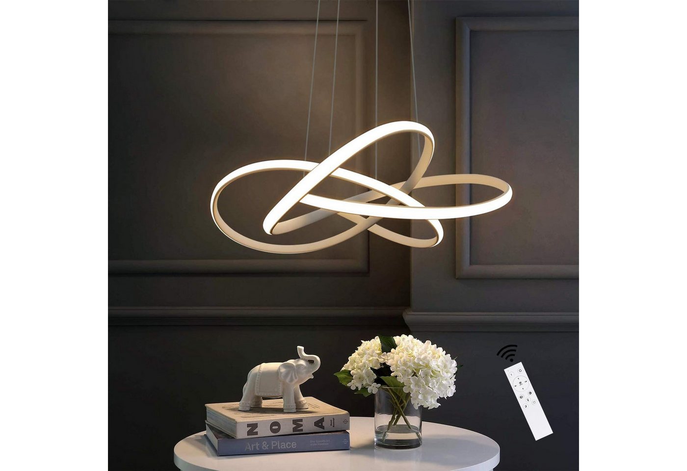 Nettlife LED Kronleuchter Pendelleuchte in Weiß 62/68W Ringe, Höhenverstellbar, LED fest integriert, Warmweiß Neutralweiß Kaltweiß, Arbeitszimmer Küche Esszimmer Treppenlicht Kaffeeraum Bild 3