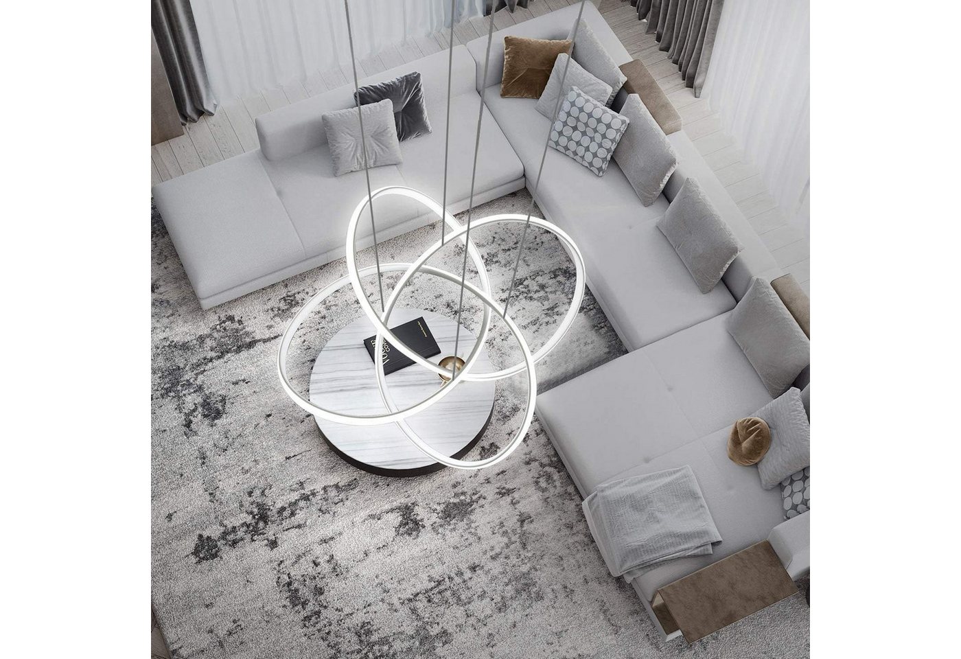 Nettlife LED Kronleuchter Pendelleuchte in Weiß 62/68W Ringe, Höhenverstellbar, LED fest integriert, Warmweiß Neutralweiß Kaltweiß, Arbeitszimmer Küche Esszimmer Treppenlicht Kaffeeraum Bild 4