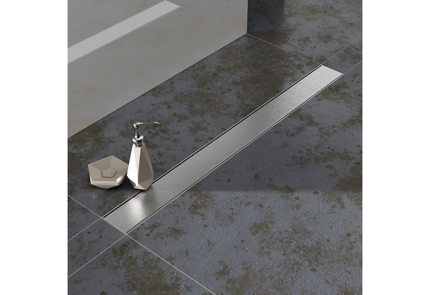 Aquabad® Duschrinne SDS Pro Edelstahl Duschablauf, Haarsieb, Viega-Siphon, Komplett-Set, 1-St., Blende: Bord