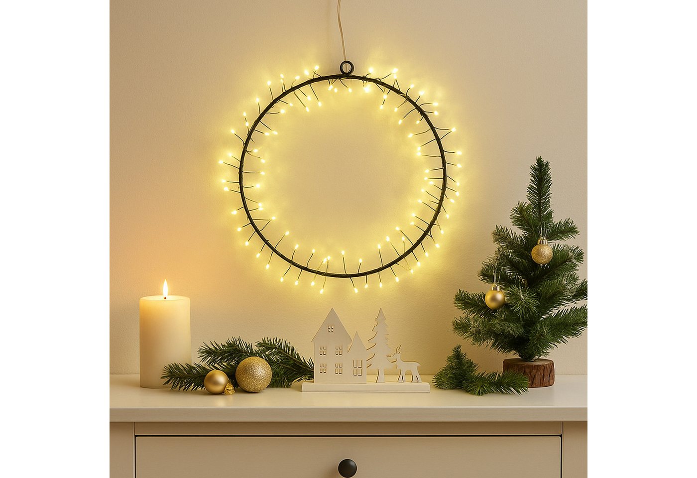 MARELIDA Dekokranz LED Kranz Türkranz Weihnachtskranz Lichtkranz 130LED D: 30cm Batterie Bild 2