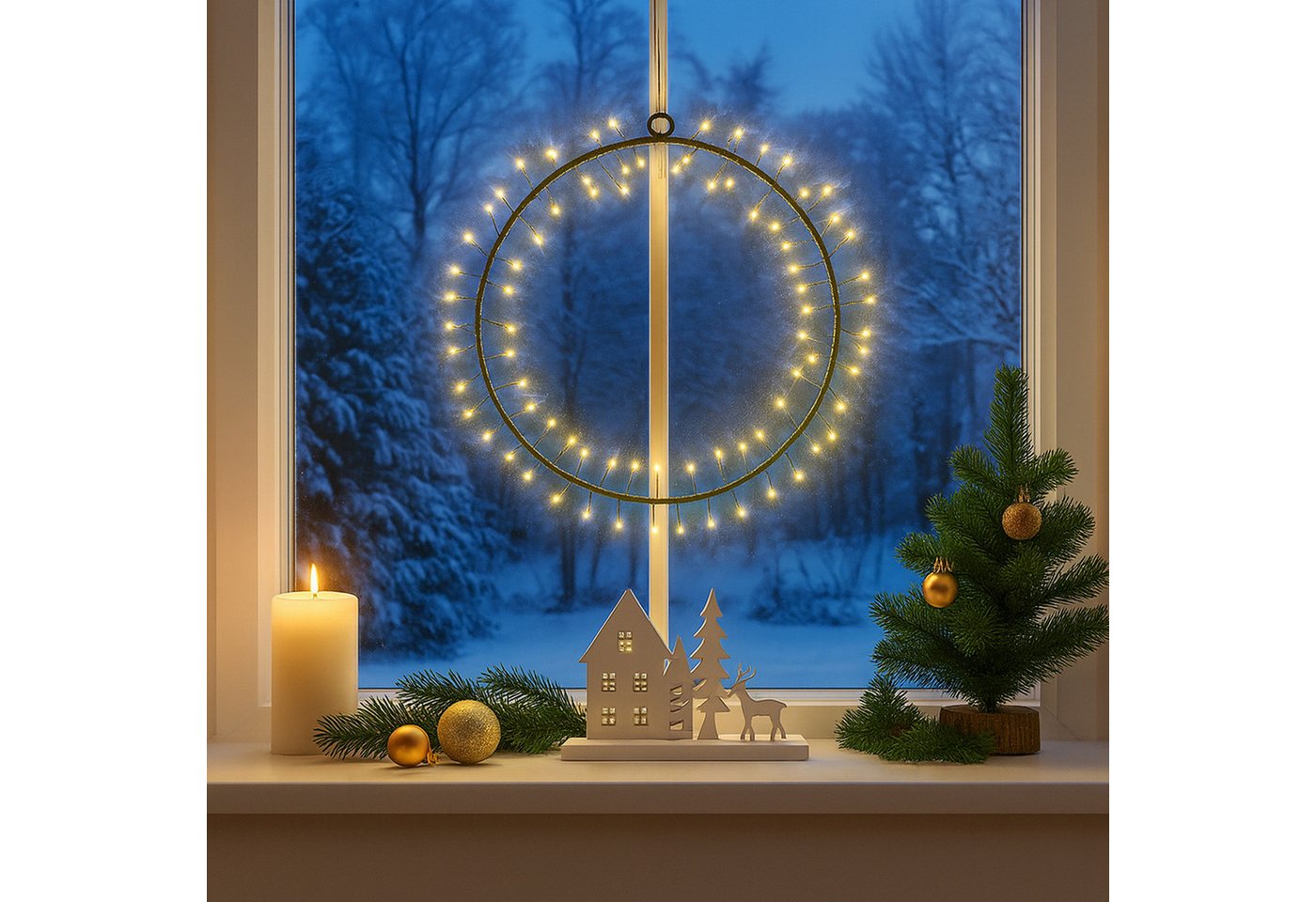 MARELIDA Dekokranz LED Kranz Türkranz Weihnachtskranz Lichtkranz 130LED D: 30cm Batterie Bild 4