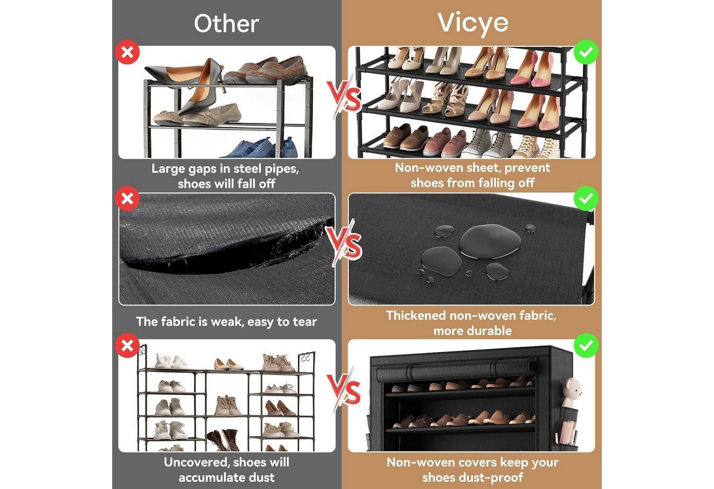 LuxusKollektion Schuhregal Schuhschrank 10 Ebenen Schwarz Metallgestell Stauraum für 50 Paar