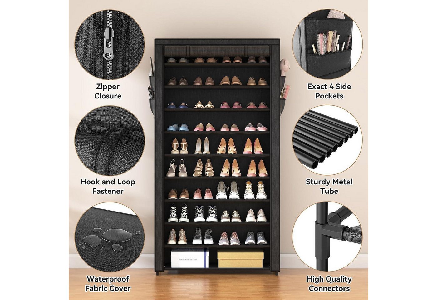 LuxusKollektion Schuhregal Schuhschrank 10 Ebenen Schwarz Metallgestell Stauraum für 50 Paar Bild 5
