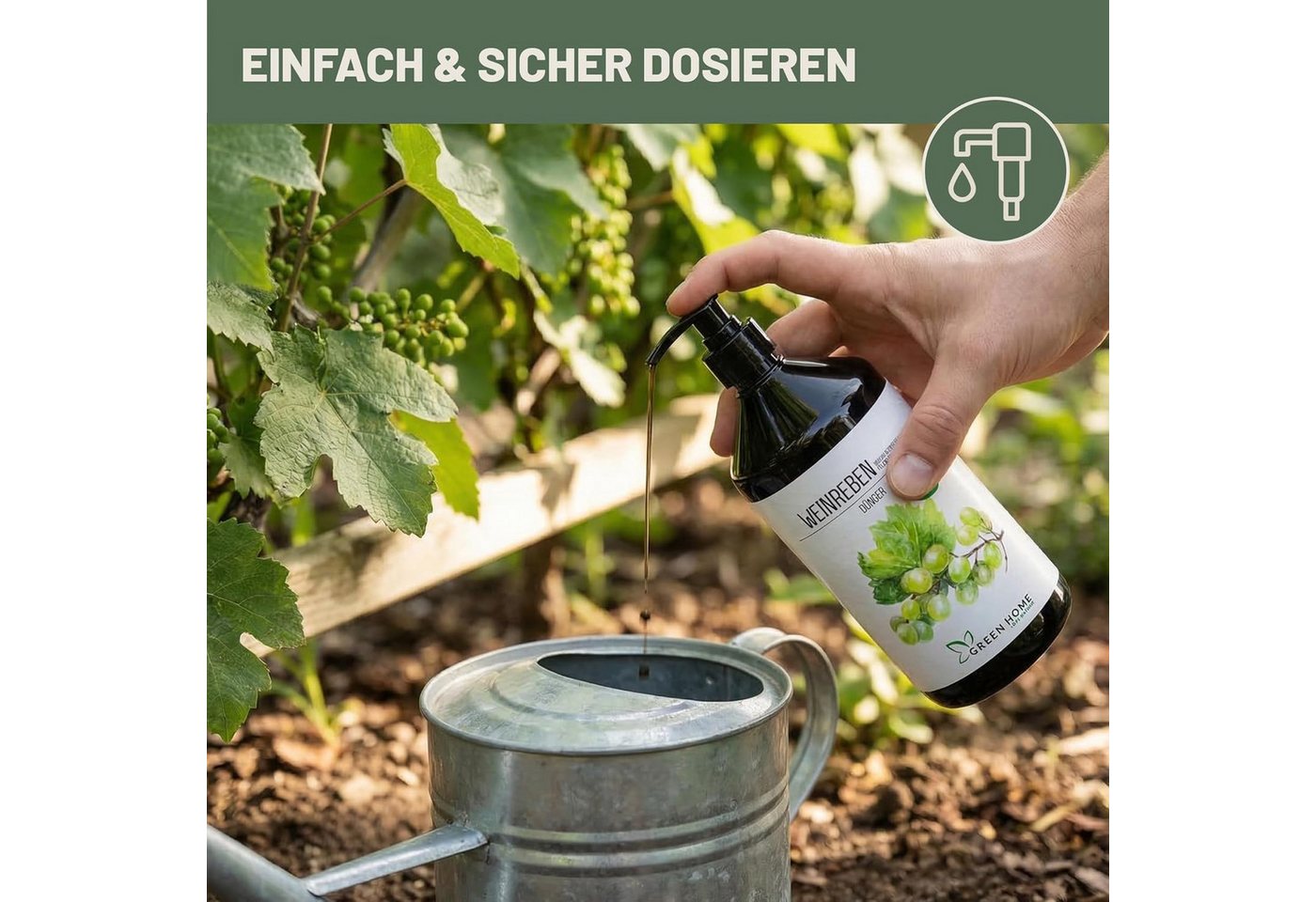 GREEN HOME LOVE NATURE Obstdünger Flüssigdünger NPK 5+5+7 für Weinreben, Feigen & Heidelbeeren, Weinreben, NPK 5+5+7, Spurennährstoffe, chelatiert, Dosierpumpe Bild 4