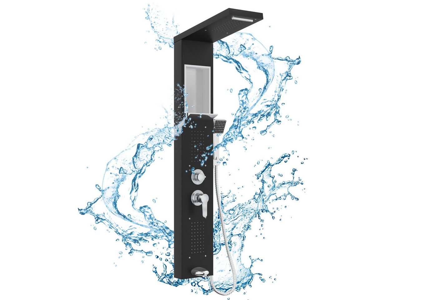 FIVMEN Duschsystem 5‑in‑1 Duschpaneel aus Gebürstetem Edelstahl Regendusche Wasserfall, Rückenmassage Handbrause multifunktional einfache Wandmontage