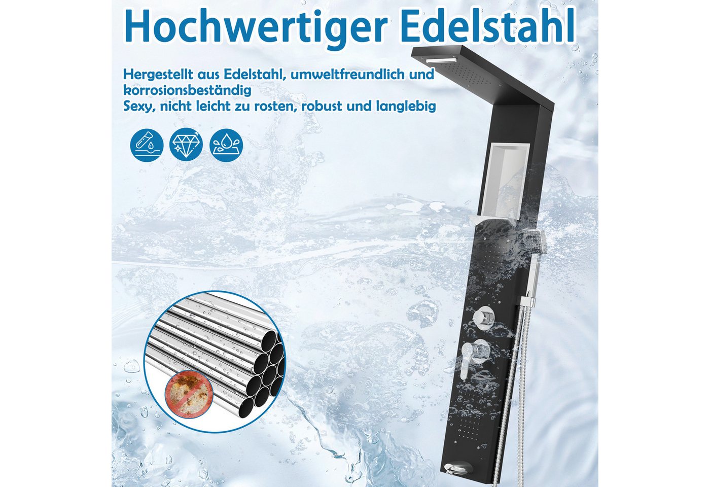 FIVMEN Duschsystem 5‑in‑1 Duschpaneel aus Gebürstetem Edelstahl Regendusche Wasserfall, Rückenmassage Handbrause multifunktional einfache Wandmontage Bild 4