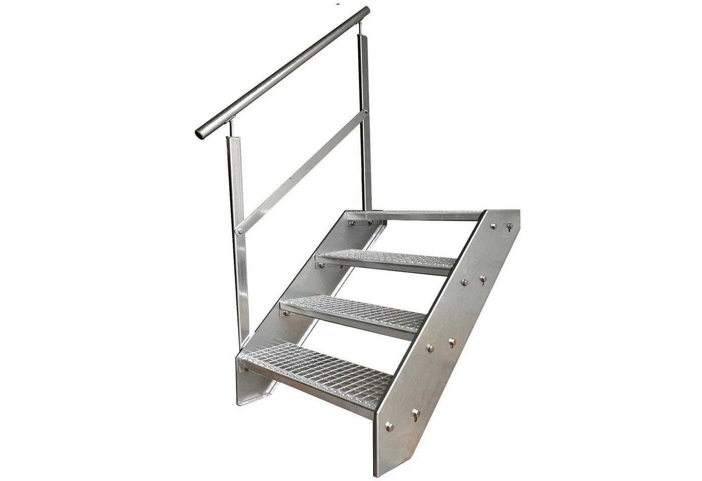 Kaminbau Mierzwa Außentreppe Premium Treppe Verzinkt mit und ohne Geländer, für Geschosshöhen bis 76.00 cm, Stufen Gitterroststufen nach DIN 24531, (Höhe 76 cm, Stufenbreite und Geländerart wählbar), Gartentreppe Stahltreppe Wetterfest Rostfrei Feuer-Verzinkt Rutschfest Bild 4