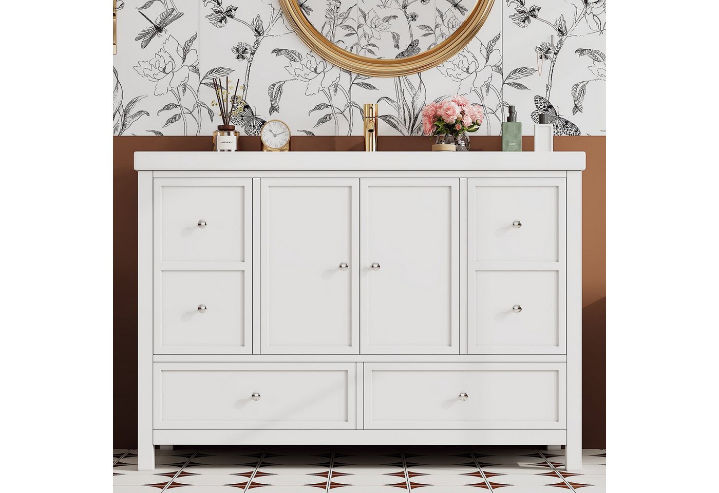 Merax Waschbeckenunterschrank Badezimmerschrank mit Waschbecken (1-St., Freistehend Waschtisch 120cm) mit 4 Schubladen, 2 Türen Soft-Close, Stauraum, Modern Bild 3