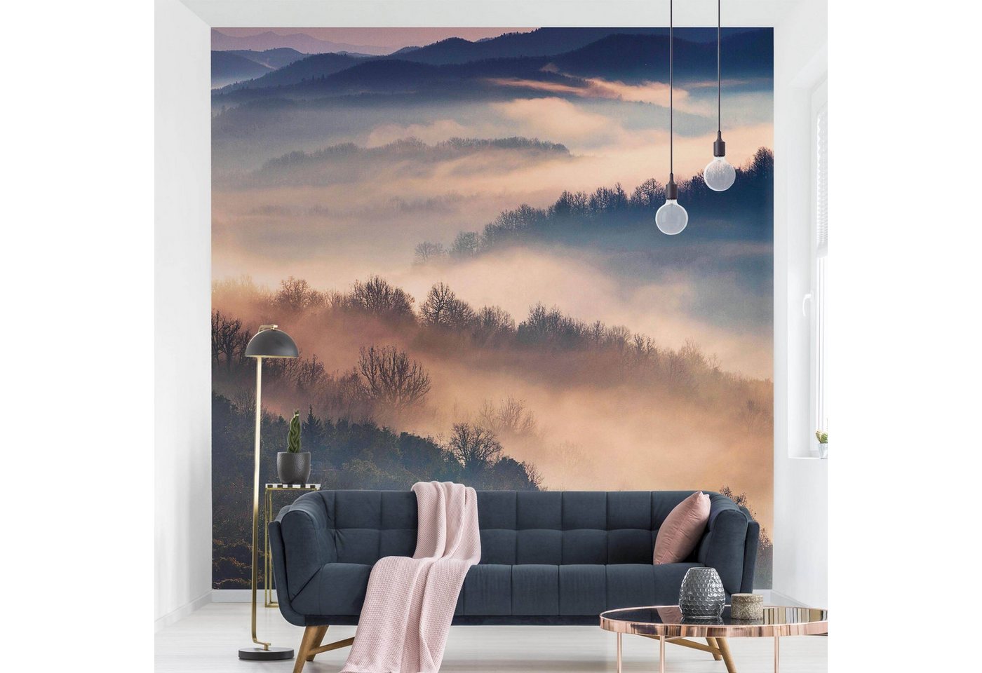 Bilderdepot24 Fototapete Wald Nebel Sonnenuntergang Natur Landschaft Waldtapete Bäume, Glatt, Matt, (Vliestapete inkl. Kleister oder selbstklebend), Wohnzimmer Schlafzimmer Küche Flur Motivtapete Vliestapete Wandtapete Bild 4