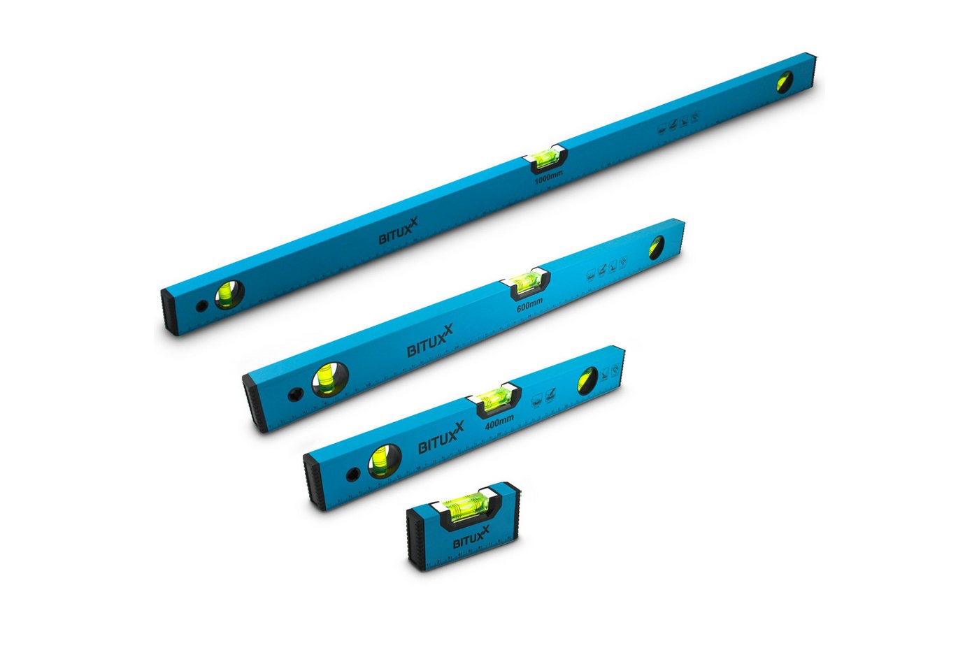 Bituxx Wasserwaage Aluminium mit Magneten Set 10cm / 40cm / 60cm / 100cm, (Spar-Set, MS-19475) Bild 2
