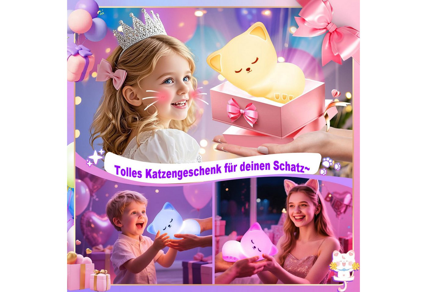 Futicare LED Nachtlicht Tier Nachtlicht, Nachtlicht süße Tiere Silikon, 16 Farben & 5 Helligkeiten, USB Wiederaufladbar, Baby Tischlampe für Kinderzimmer Babyzimmer Deko