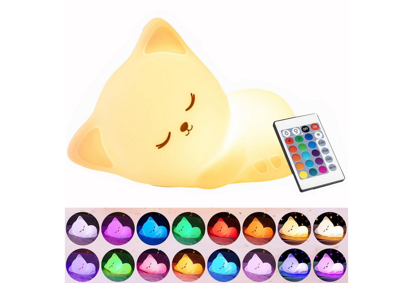 Futicare LED Nachtlicht Tier Nachtlicht, Nachtlicht süße Tiere Silikon, 16 Farben & 5 Helligkeiten, USB Wiederaufladbar, Baby Tischlampe für Kinderzimmer Babyzimmer Deko Bild 2