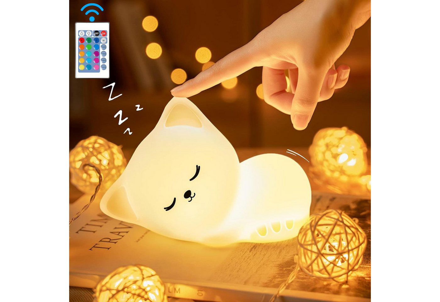 Futicare LED Nachtlicht Tier Nachtlicht, Nachtlicht süße Tiere Silikon, 16 Farben & 5 Helligkeiten, USB Wiederaufladbar, Baby Tischlampe für Kinderzimmer Babyzimmer Deko Bild 4