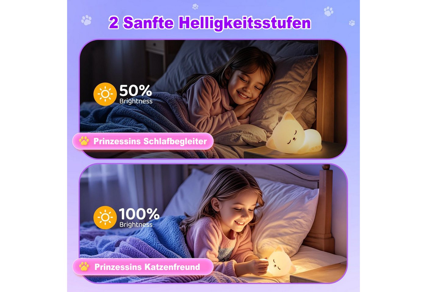 Futicare LED Nachtlicht Tier Nachtlicht, Nachtlicht süße Tiere Silikon, 16 Farben & 5 Helligkeiten, USB Wiederaufladbar, Baby Tischlampe für Kinderzimmer Babyzimmer Deko Bild 5