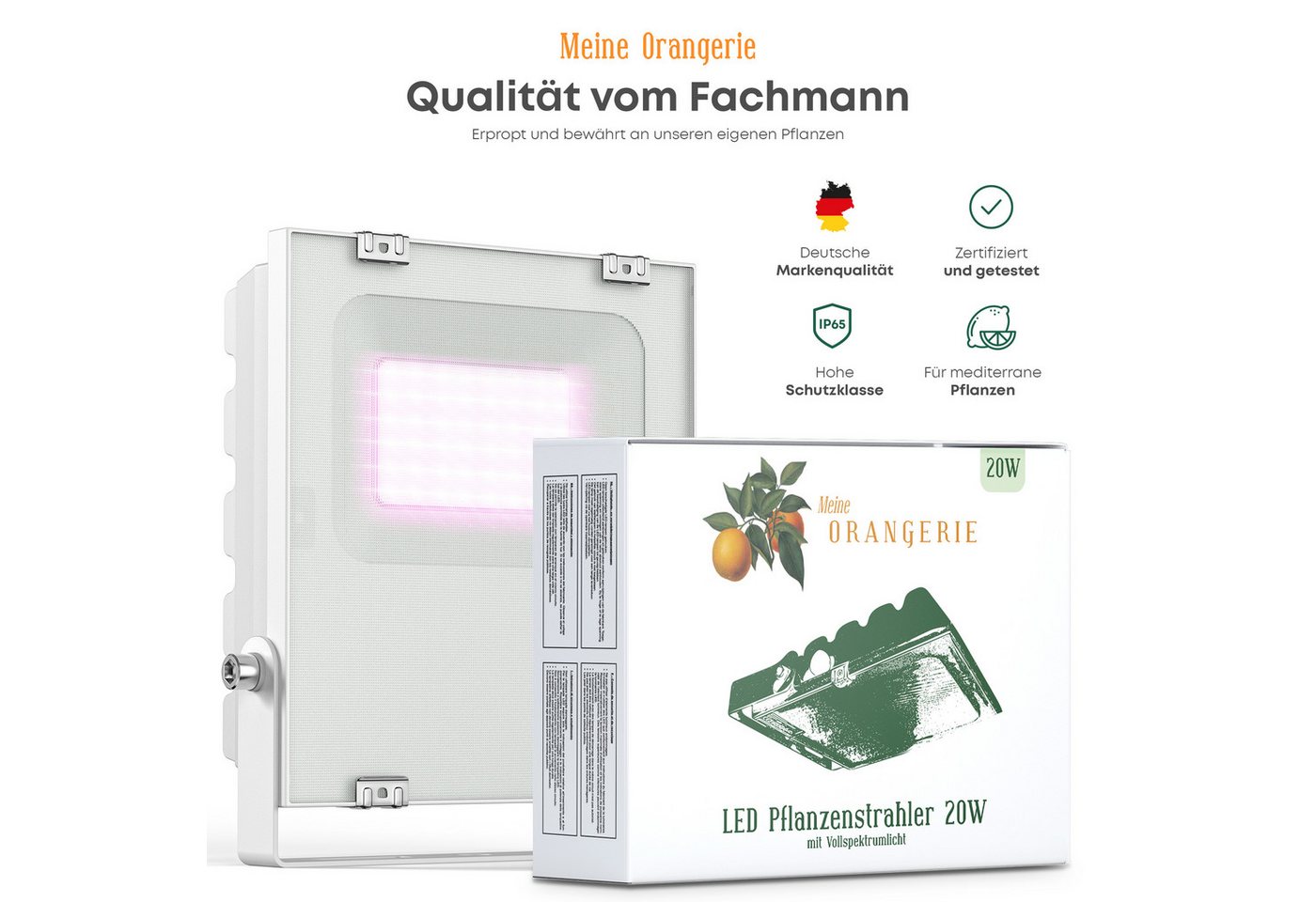 Meine Orangerie Pflanzenlampe 20W LED-Spezialleuchte zur Überwinterung von Pflanzen, LED fest integriert, 400-750nm, LED-Pflanzenlampe Speziallichtquelle Bild 3