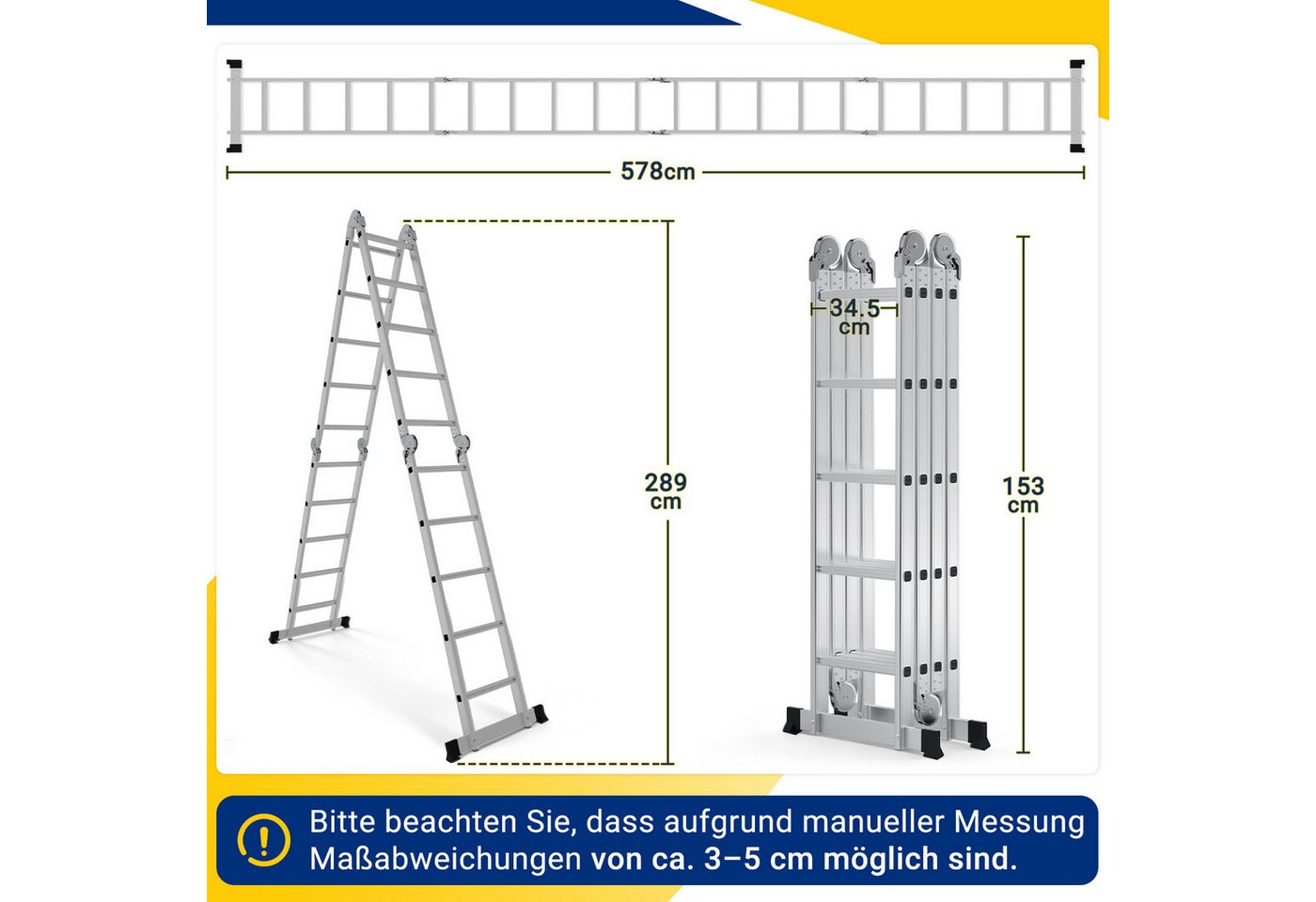 Clanmacy Vielzweckleiter 7 in 1 Multifunktionsleiter Gerüst 578cm Mehrzweckleiter Klappleiter (Multifunktionsleiter, Vielzweckleiter, Gelenkleiter, Universalleiter, 4x5 Sprossen), Mühelose Portabilität Unabhängige Verriegelung Narrensicherer Betrieb