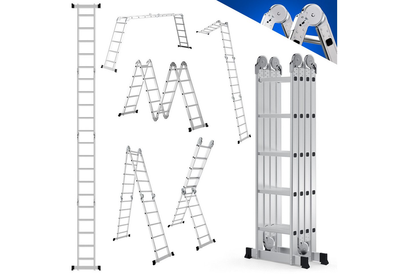 Clanmacy Vielzweckleiter 7 in 1 Multifunktionsleiter Gerüst 578cm Mehrzweckleiter Klappleiter (Multifunktionsleiter, Vielzweckleiter, Gelenkleiter, Universalleiter, 4x5 Sprossen), Mühelose Portabilität Unabhängige Verriegelung Narrensicherer Betrieb Bild 4