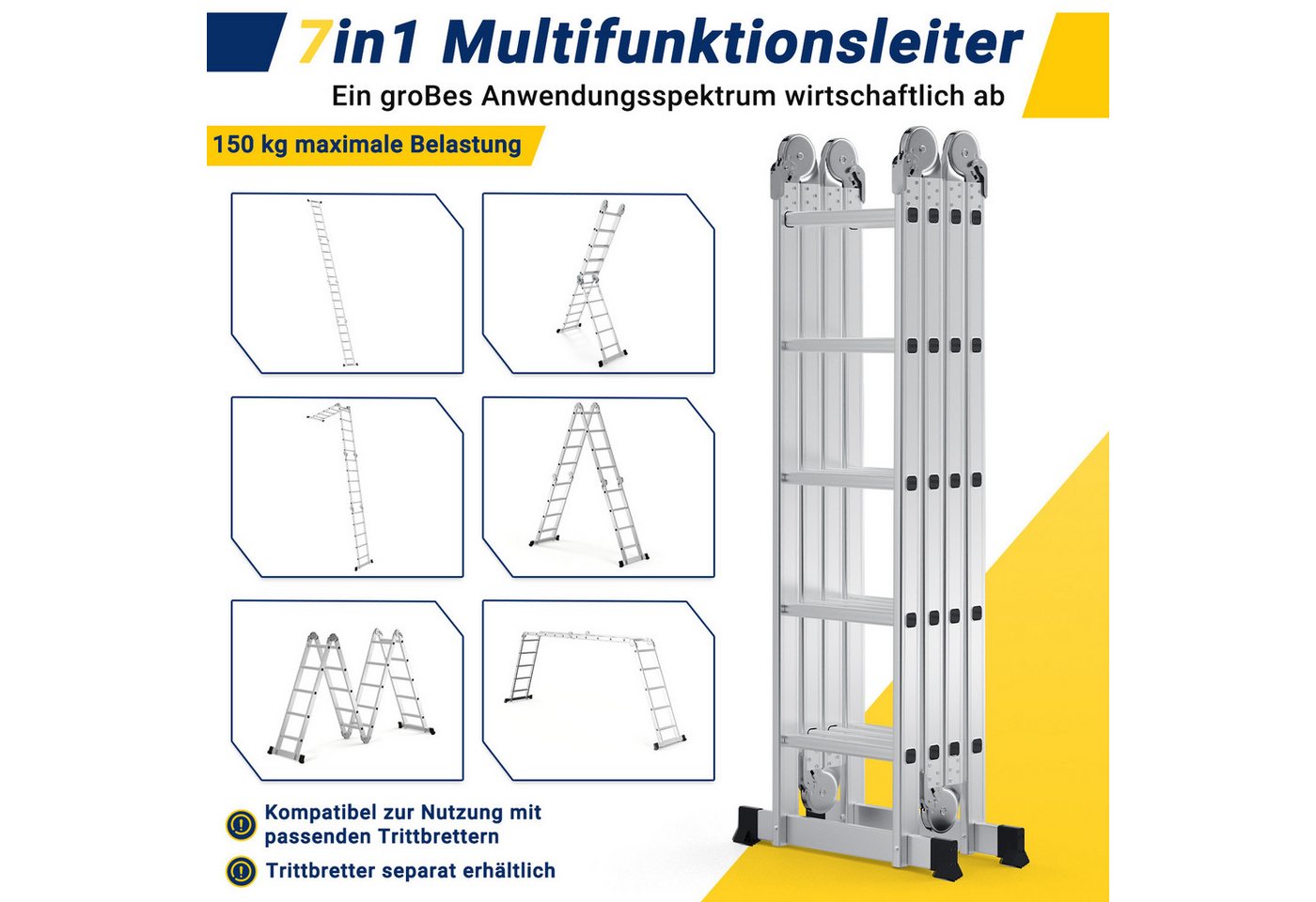 Clanmacy Vielzweckleiter 7 in 1 Multifunktionsleiter Gerüst 578cm Mehrzweckleiter Klappleiter (Multifunktionsleiter, Vielzweckleiter, Gelenkleiter, Universalleiter, 4x5 Sprossen), Mühelose Portabilität Unabhängige Verriegelung Narrensicherer Betrieb Bild 5
