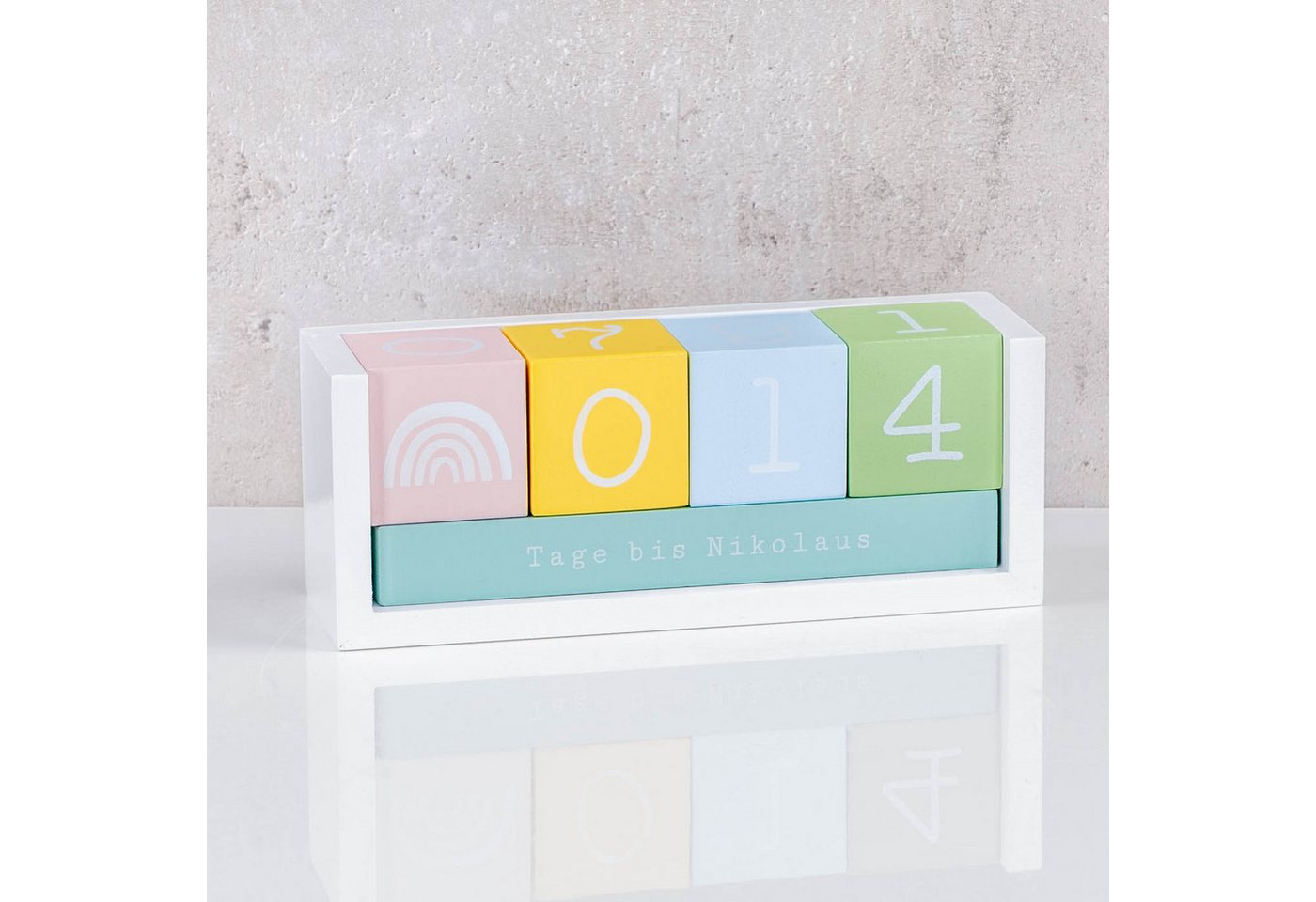 Levandeo® Countdown Kalender, Würfel Countdown Kalender Holz Bunt Weiß Holzkalender Tischkalender Bild 2