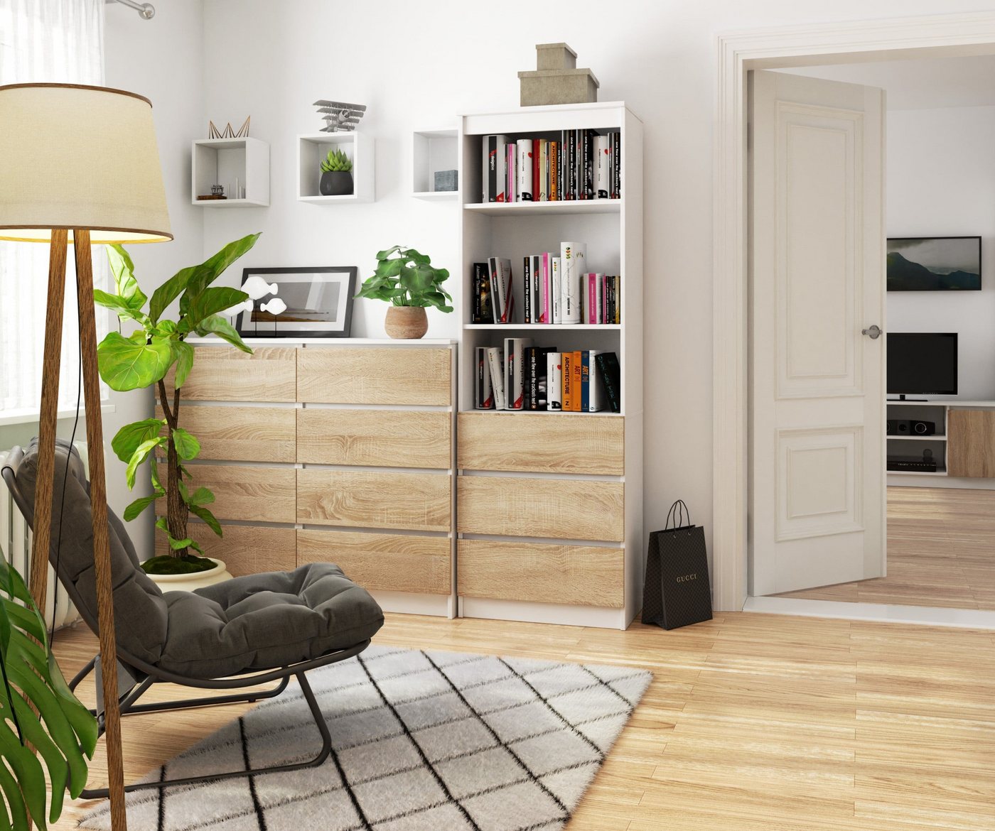 Raumhirsch Furniture Standregal - Modernes Design für jedes Zimmer - Bücherregal, Hochwertige Laminatplatte, Maße: 180 x 60 x 30 cm, Selbstmontage Bild 2