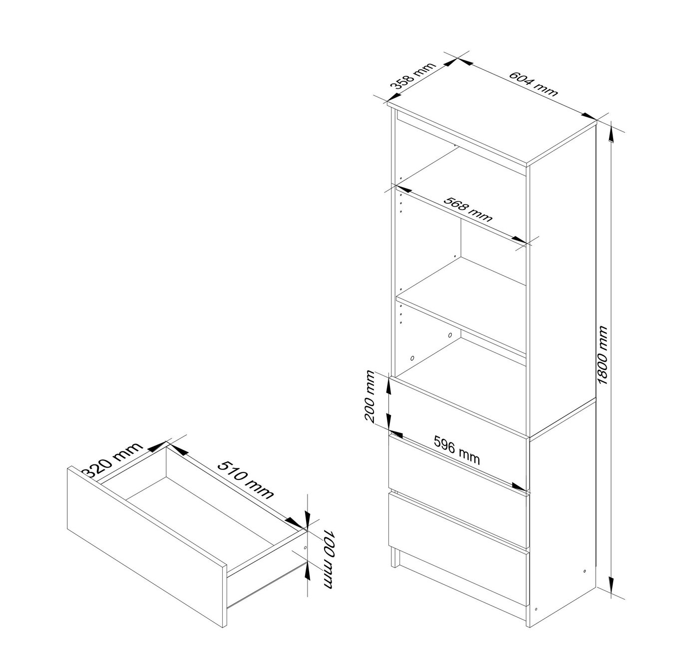 Raumhirsch Furniture Standregal - Modernes Design für jedes Zimmer - Bücherregal, Hochwertige Laminatplatte, Maße: 180 x 60 x 30 cm, Selbstmontage Bild 4